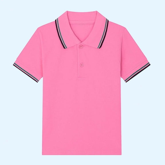 CYRBOKO Girls Short Sleeve Polos, Collared Cotton Summer Casual School Uniform Shirts Pink Size 11-12 T