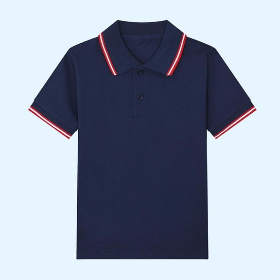 CYRBOKO Girls Short Sleeve Polos, Collared Summer Cotton Casual School Uniform Shirts Navy Size 12-13 T