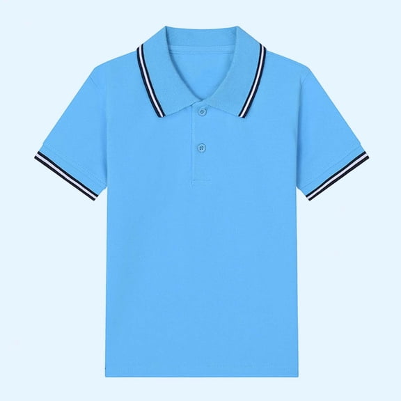 CYRBOKO Girls Short Sleeve Polos, Summer Casual Cotton Collared School Uniform Shirts Sky Blue Size 9-10 T