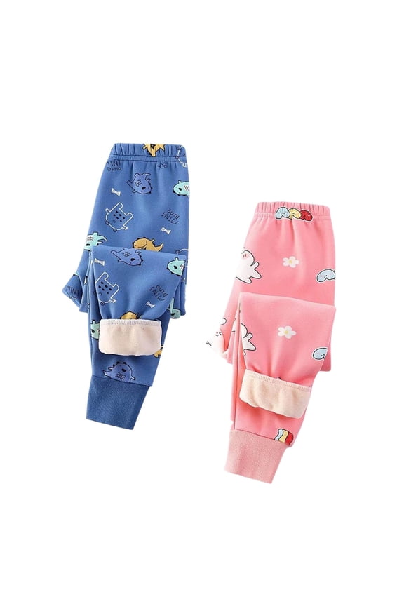 Girls Sleep Pants, Elastic Waist Cotton Casual 2PC Winter Thermal Pants Blue Size 5-6 T