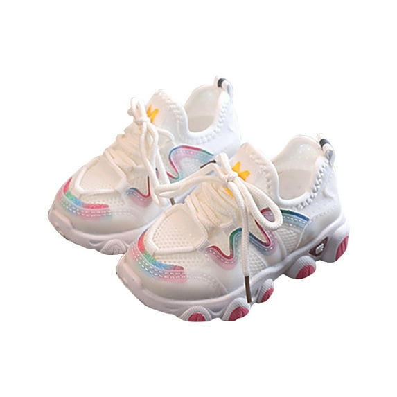 CYRBOKO Girls Sneakers, Running Soft Sole Casual Breathable Sports Shoes White Size 6-7 T