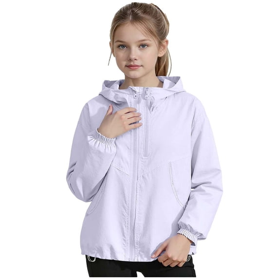 CYRBOKO Girls' Solid Color Sun Jacket, Summer Hooded Thin UV Protective Lightweight Coat Purple Size 6-7 T