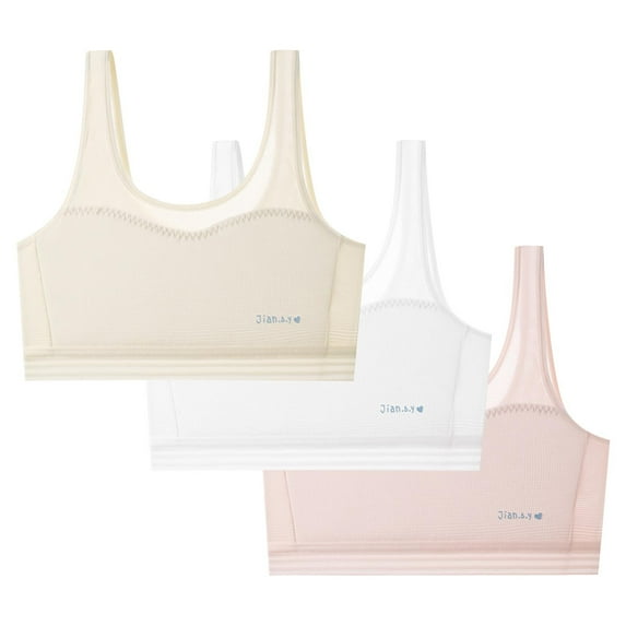 CYRBOKO Girls Sports Bars, Breathable Cotton 3-Pack Comfortable Soft Seamless Bralettes Watermelon Red Size 7-13 T