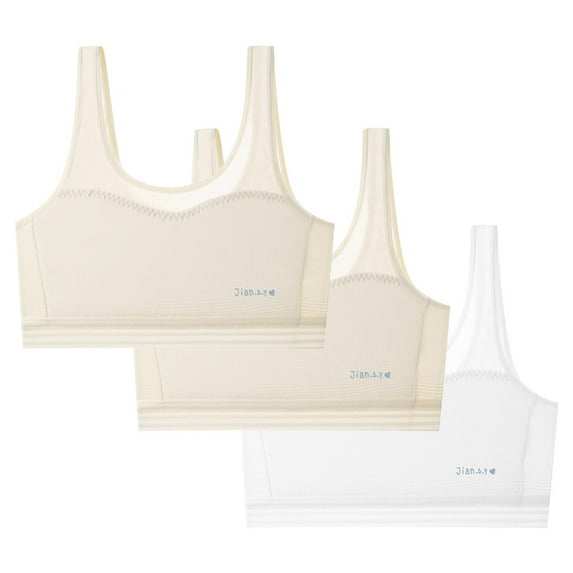 CYRBOKO Girls Sports Bars, Comfortable Soft Breathable 3-Pack Cotton Seamless Bralettes Khaki Size 7-13 T