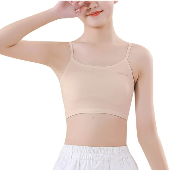 CYRBOKO Girls' Sports Bra Top, Cotton Lightweight Breathable Comfortable Soft Teen Girls Bras Beige Size M