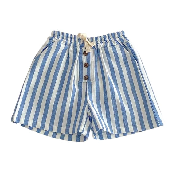 CYRBOKO Girls Striped Shorts, Basic Front Buttons Comfy Navy/White Summer Shorts Light Blue Size 3 T