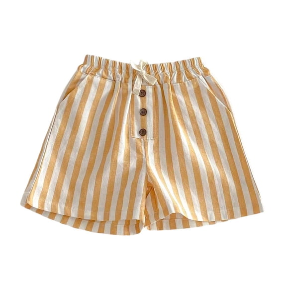 CYRBOKO Girls Striped Shorts, Comfy Front Buttons Navy/White Basic Summer Shorts Yellow Size 3 T