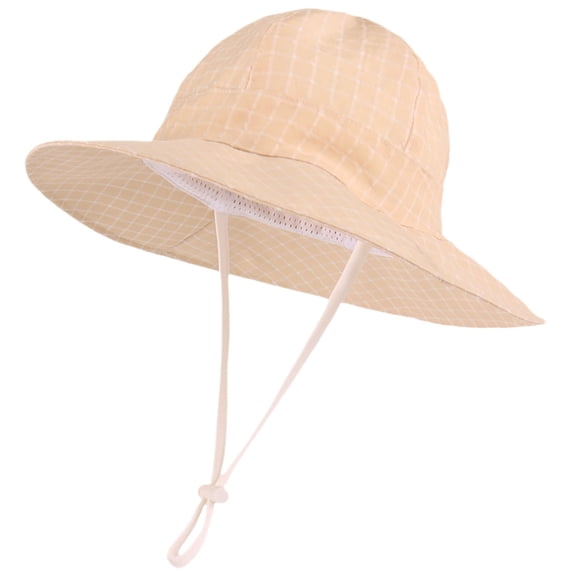 CYRBOKO Girls' Summer Bucket Hat, Cute Pattern Thin Lightweight UV Protection Outdoor Headwear Beige Size 1-2 T