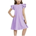 thumbnail image 1 of CYRBOKO Girls Summer Dresses, A-line Casual Birthday Flutter Sleeve Midi Dresses Purple Size 8-9T, 1 of 9