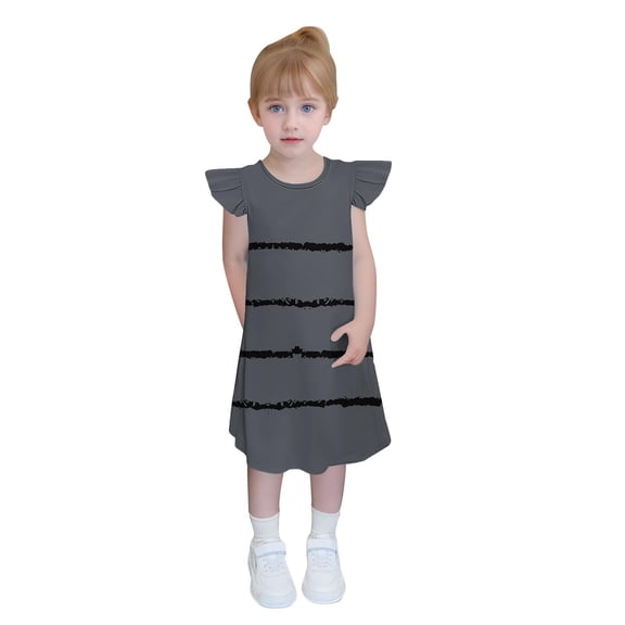 CYRBOKO Girls Summer Dresses, Striped Flutter Sleeve Casual Midi Dresses Gray Size 7-8 T