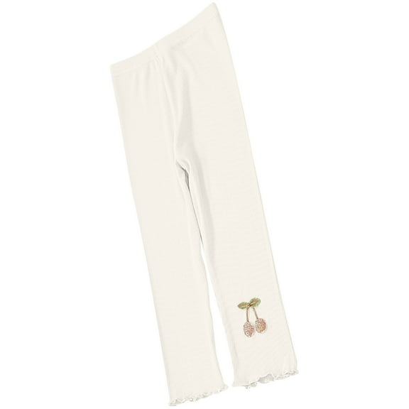 CYRBOKO Girls Summer Leggings, Casual Breathable Stretch Elastic Waist Tight Pants White Size 6-8 T