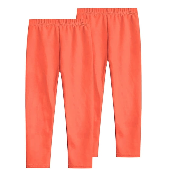 CYRBOKO Girls Summer Leggings, Danceing 2 Pieces Elastic Waist Stretch Long Bottoms Orange Size 11-12 T