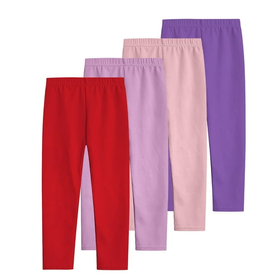 CYRBOKO Girls Summer Leggings, Thin Elastic Waist Stretch 4-piece Long Pants Multicolor Size 7-8 T