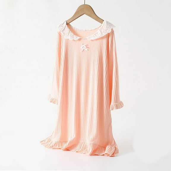 CYRBOKO Girls Summer Nightgowns, Long Sleeve Soft Lightweight Girls Pajamas Pink Size 12-13 T
