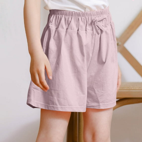CYRBOKO Girls Summer Shorts, Cotton 2025 Drawstring Elastic Waist Casual Shorts Purple Size 13-14T