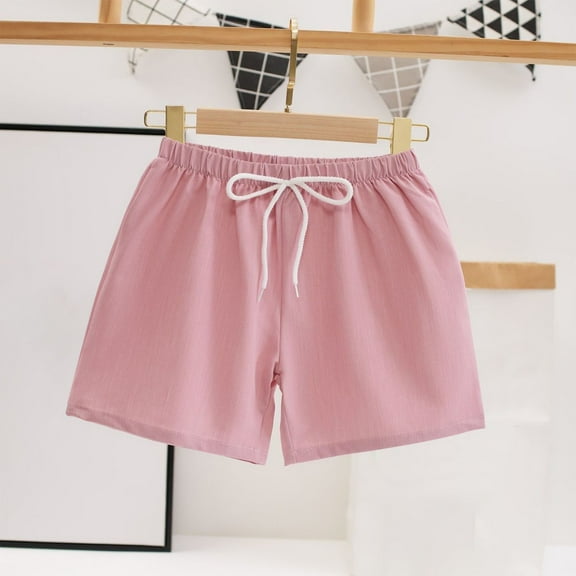 CYRBOKO Girls Summer Shorts, Solid Color Elastic Waist Loose Cotton Casual Shorts Pink Size 11-12T