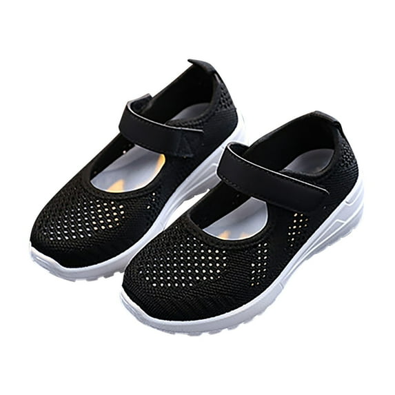 CYRBOKO Girls Summer Sneakers, Comfortable Slip On No-Tie Breathable Jogger Shoes Black Size 8-9 T
