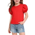 thumbnail image 1 of CYRBOKO Girls Summer T-Shirts, Cotton Puff Sleeve Pullover Casual Short Sleeve Tops Red Size 7-8 T, 1 of 6