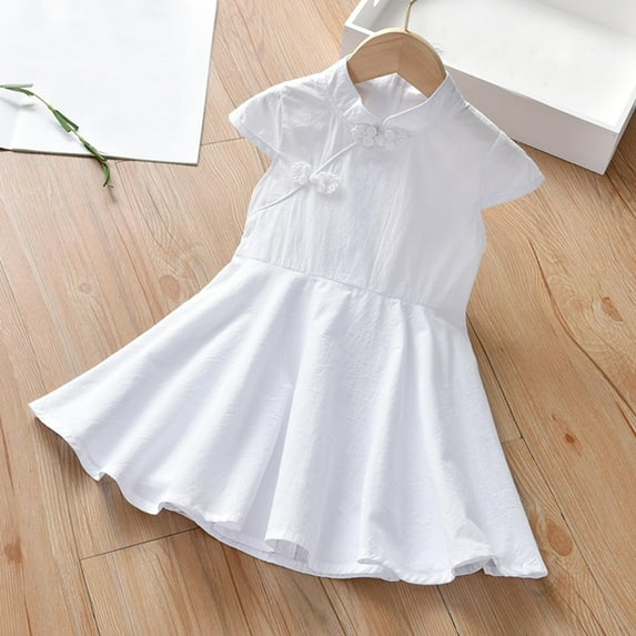 CYRBOKO Girls Sundresses, Gift Cotton A-Line Short Sleeve Summer Dresses White Size 10-14 T