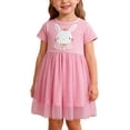 thumbnail image 1 of CYRBOKO Girls Sundresses, Short Sleeve Summer Party A-line Casual Dresses for Kids Pink Size 7 T, 1 of 8