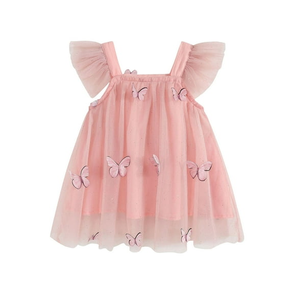 CYRBOKO Girls Sundresses with Flutter, A-Line Sleeveless Birthday Princess Summer Dresses Pink Size 6 T