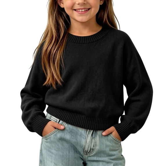 CYRBOKO Girls Sweaters, Long Sleeve Soft Pullover Knitted Winter Tops Clothes Black Size 0-1 T