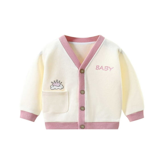 CYRBOKO Girls Sweaters, Soft Cotton Fall Long Sleeve Knitted Cardigans Pink Size 7-8 T