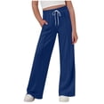 thumbnail image 1 of CYRBOKO Girls Sweatpants, Drawstring Elastic Waist Casual Lightweight Straight-leg Pants Dark Blue Size 9-10 T, 1 of 7