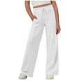 thumbnail image 1 of CYRBOKO Girls Sweatpants, Elastic Waist Drawstring Loose Fit Casual Straight-leg Pants White Size 12-13 T, 1 of 7
