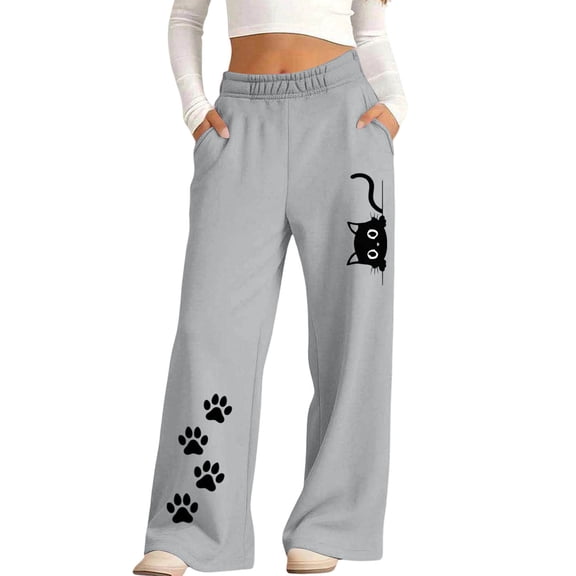 CYRBOKO Girls Sweatpants Size 10-12, Wide Leg Casual Elastic Waist Relaxed Fit Athletic Pants with Pockets Gray