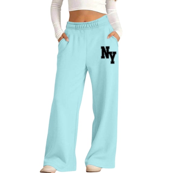CYRBOKO Girls Sweatpants with Pockets, Elastic Waist Casual Soft Relaxed Fit Wide Leg Pants Light Blue Size 13-14 T