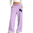 thumbnail image 1 of CYRBOKO Girls Sweatpants with Pockets, Elastic Waist Soft Casual Relaxed Fit Wide Leg Pants Purple Size 5-6 T, 1 of 6