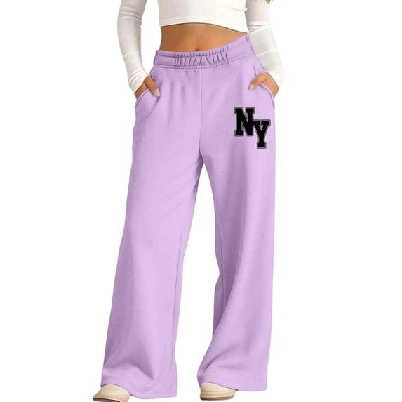 CYRBOKO Girls Sweatpants with Pockets, Elastic Waist Soft Casual Relaxed Fit Wide Leg Pants Purple Size 5-6 T