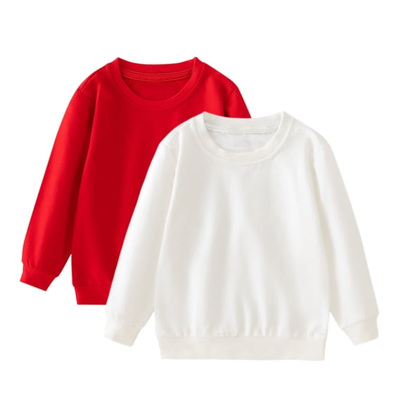 CYRBOKO Girls Sweatshirts, Crew neck 2-pack Long Sleeve Cotton Fall Pullover Tops White Size 3-4 T