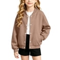 thumbnail image 1 of CYRBOKO Girls Sweatshirts, Long Sleeve Lightweight Fleece Lined Button Front Bomber Jackets Brown Size 8-9 T, 1 of 7