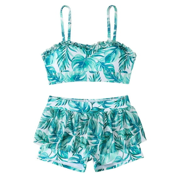 CYRBOKO Girls Swimsuits, Beach Two Pieces Spaghetti Straps Quick-dry Bathing Suits Green Size 4-5 T