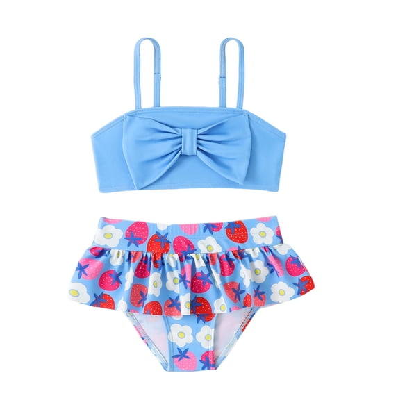 CYRBOKO Girls Swimsuits, Two Pieces Quick-dry Holiday Spaghetti Straps Bathing Suits Blue Size 4-5 T