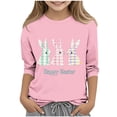 thumbnail image 1 of CYRBOKO Girls T-shirts, Breathable Casual 3/4 Sleeve Crewneck Kids Easter Tops Pink Size 5-6 T, 1 of 3