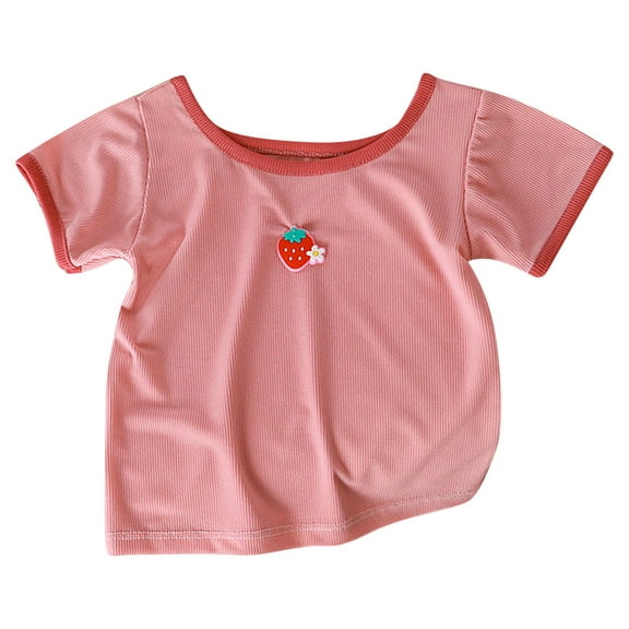 CYRBOKO Girls T-shirts, Short Sleeve Casual Crewneck Striped Summer Tops Pink Size 7-8T