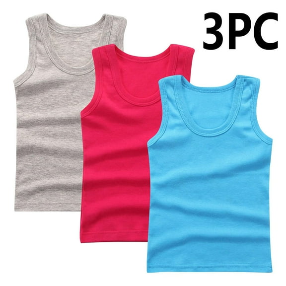 CYRBOKO Girls Tank Tops 2025, Cotton Lightweight 3 Pack Crewneck Sleeveless Undershirts Blue Size 11-12 T