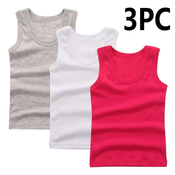 CYRBOKO Girls Tank Tops, 3-Pack Crewneck Cotton Soft Sleeveless Tops Silver Size 7-8 T