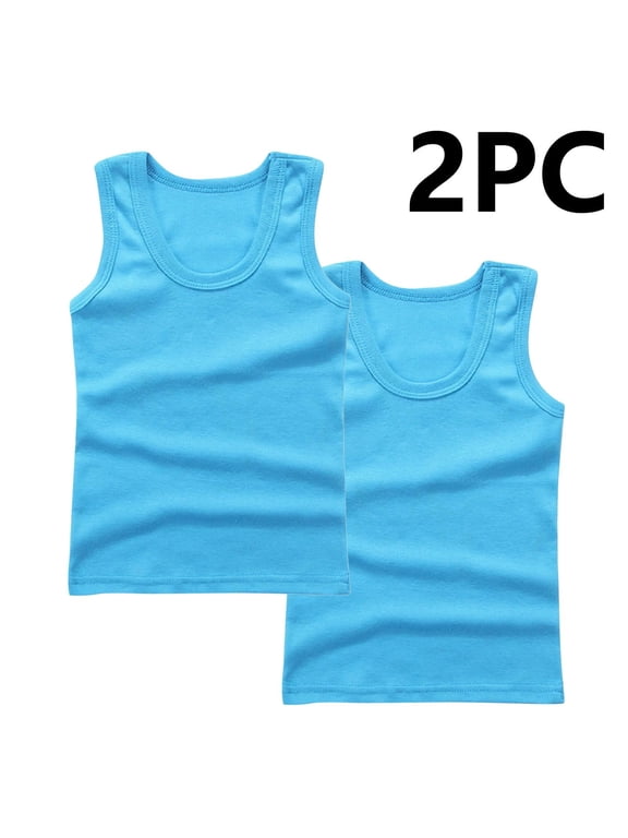 Girls Tank Tops, Cotton Comfy Crewneck 2 Pack Summer Undershirts Blue Size 5-6 T
