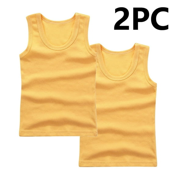 CYRBOKO Girls Tank Tops, Cotton Crewneck Comfy 2 Pack Summer Undershirts Yellow Size 10 T