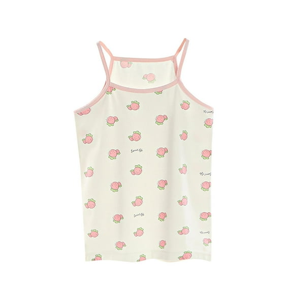 CYRBOKO Girls Tank Tops, Cotton Sleeveless Casual Spaghetti Straps Summer Undershirts White Size 5-6 T