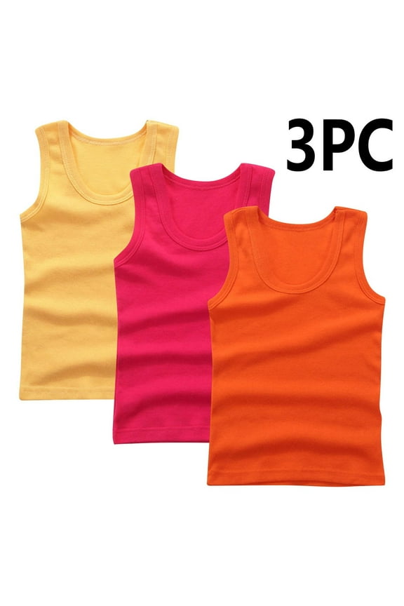 Girls Tank Tops, Cotton Soft 3-Pack Crewneck Sleeveless Tops Orange Size 7-8 T