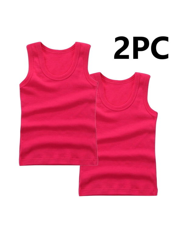 Girls Tank Tops, Crewneck Comfy Cotton 2 Pack Summer Undershirts Hot Pink Size 9-10 T