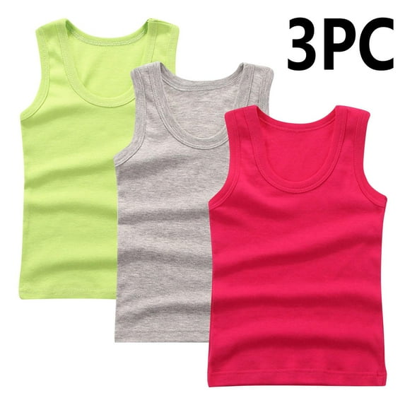 CYRBOKO Girls Tank Tops, Crewneck Cotton Soft 3-Pack Sleeveless Tops Watermelon Red Size 13-14 T