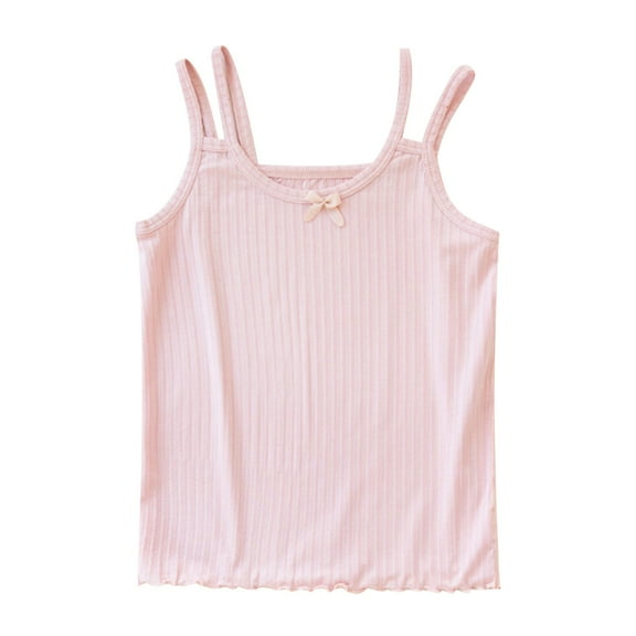 CYRBOKO Girls Tank Tops, Sleeveless Spaghetti Straps Cotton Casual Summer Clothing Pink Size 10-12 T
