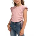 thumbnail image 1 of CYRBOKO Girls Tank Tops with Flutter Sleeve, Side Drawstring Casual Pullover Crew Neck Summer T-Shirts Pink Size 7-8 T, 1 of 8