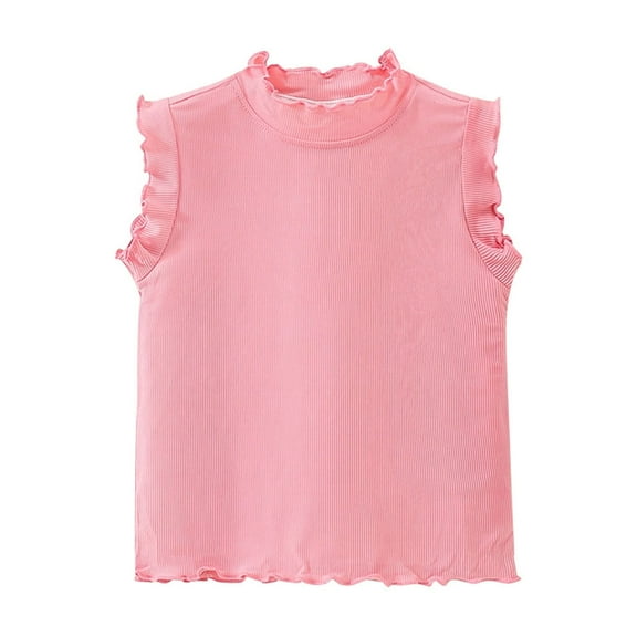 CYRBOKO Girls Tank Tops with Lace, Cotton Soft Sleeveless Casual Summer Undershirts Pink Size 6-7 T